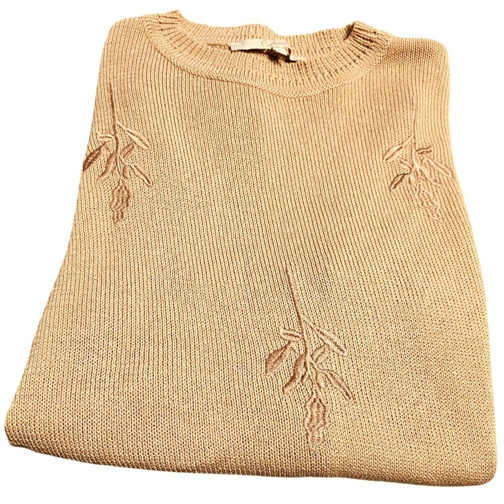 Carlucci Tan Beige Embroidered Knit Sweater Medium - Picture 3 of 9